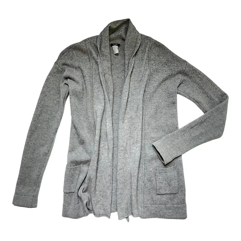 J. Crew Cashmere Blend Shawl Cardigan Sweaer Gray Open Front Womens Size XS